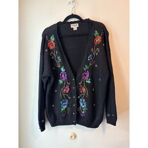 Vintage Exclusive Imports Sequins‎ Embellished Cardigan Sweater Medium Black